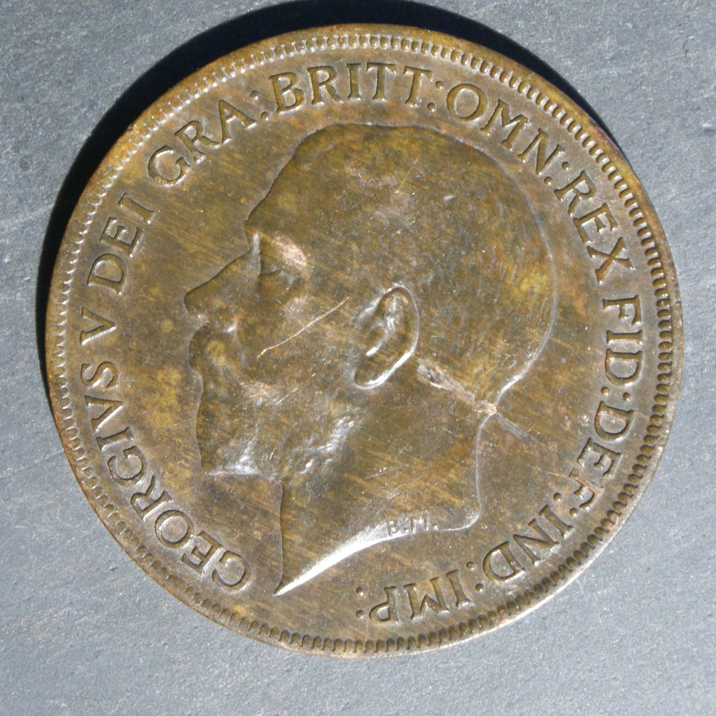 1921 Penny Coin UK George V