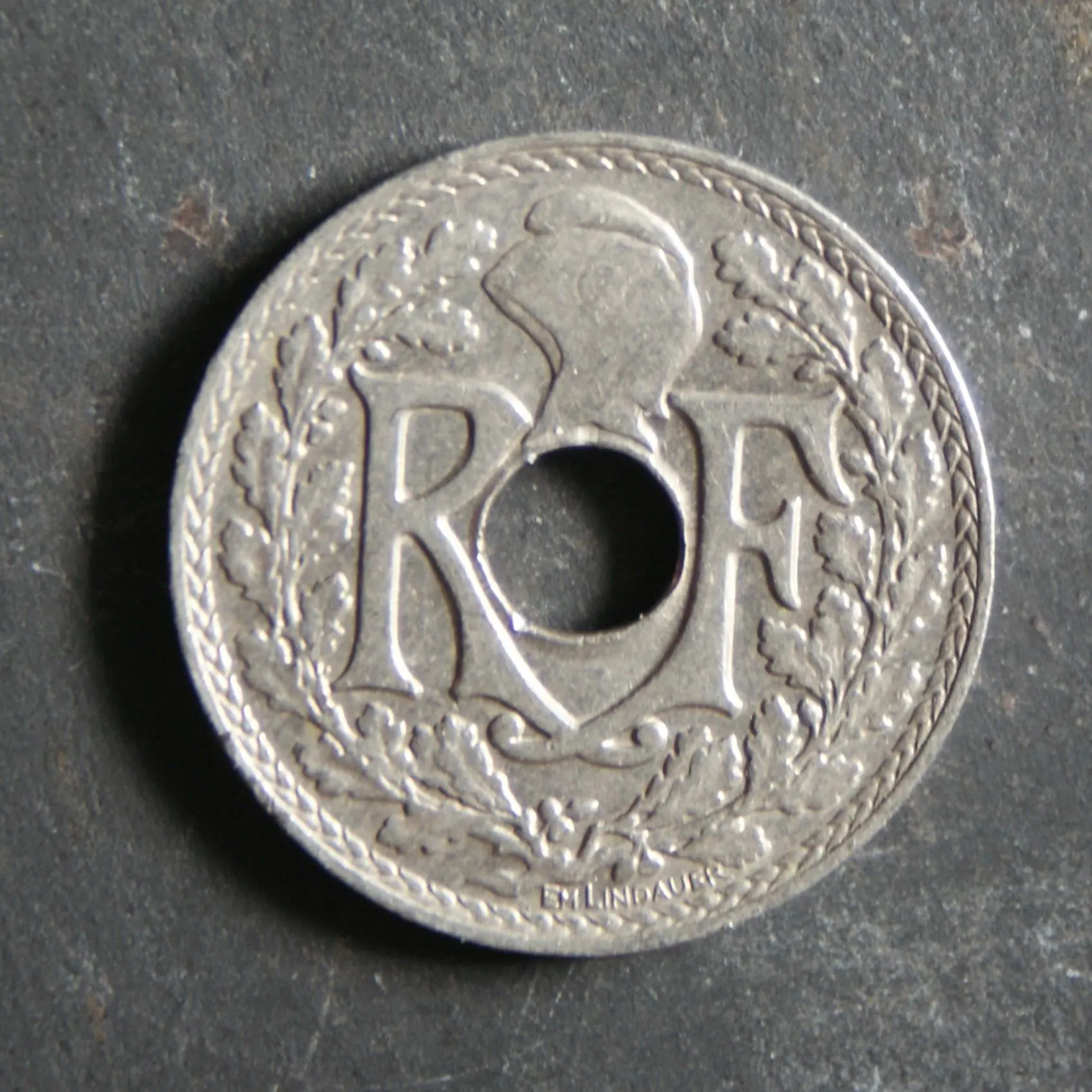 1938 5 centimes Coin (No Dots Around Date) France