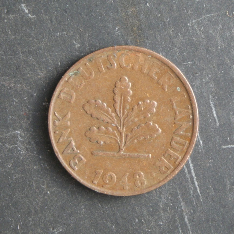 1948G 1 Pfennig Coin (Karlsruhe Mintmark) F.R. Germany