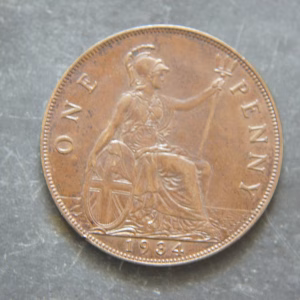 1934 Great Britain Penny Coin, George V