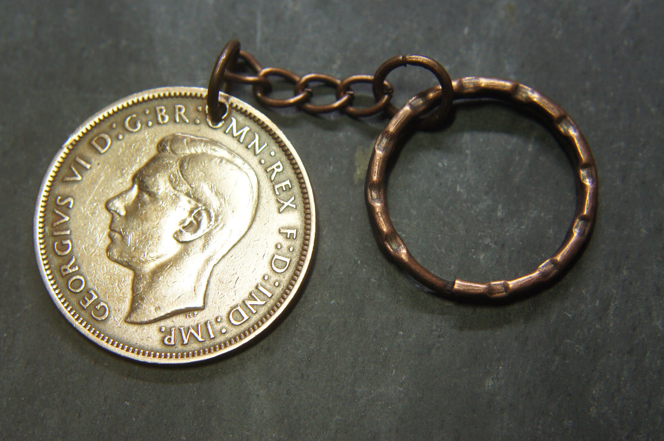 1938 U.K. Penny Keychain Coin Keyring
