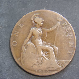 1912 1 Penny Coin U.K. King George V