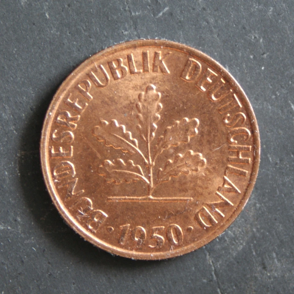 1950G 1 Pfennig Coin Karlsruhe Mintmark Federal Republic Germany C03565