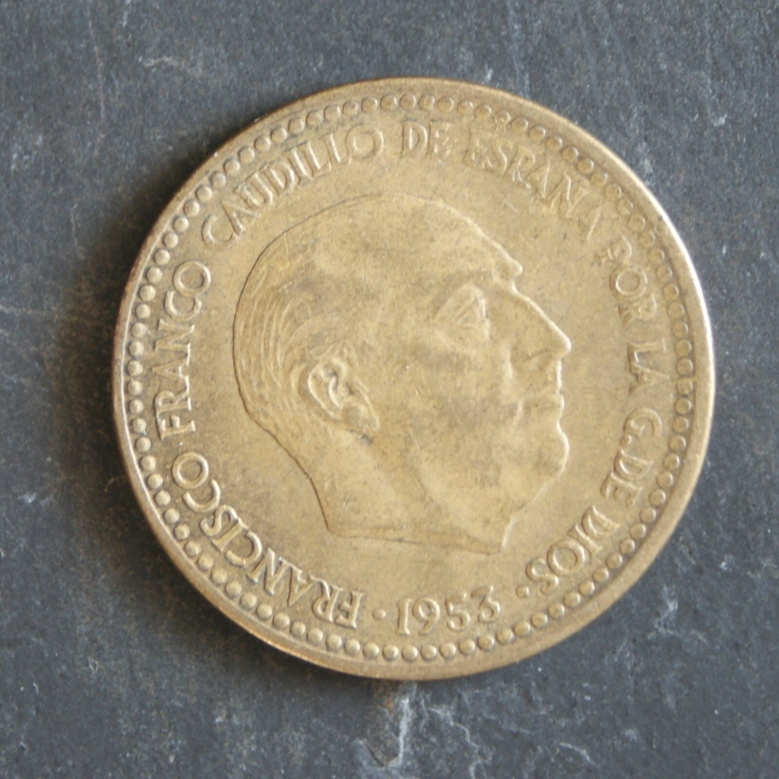 1953 1 Peseta Coin (56 on Star) Spain Franco