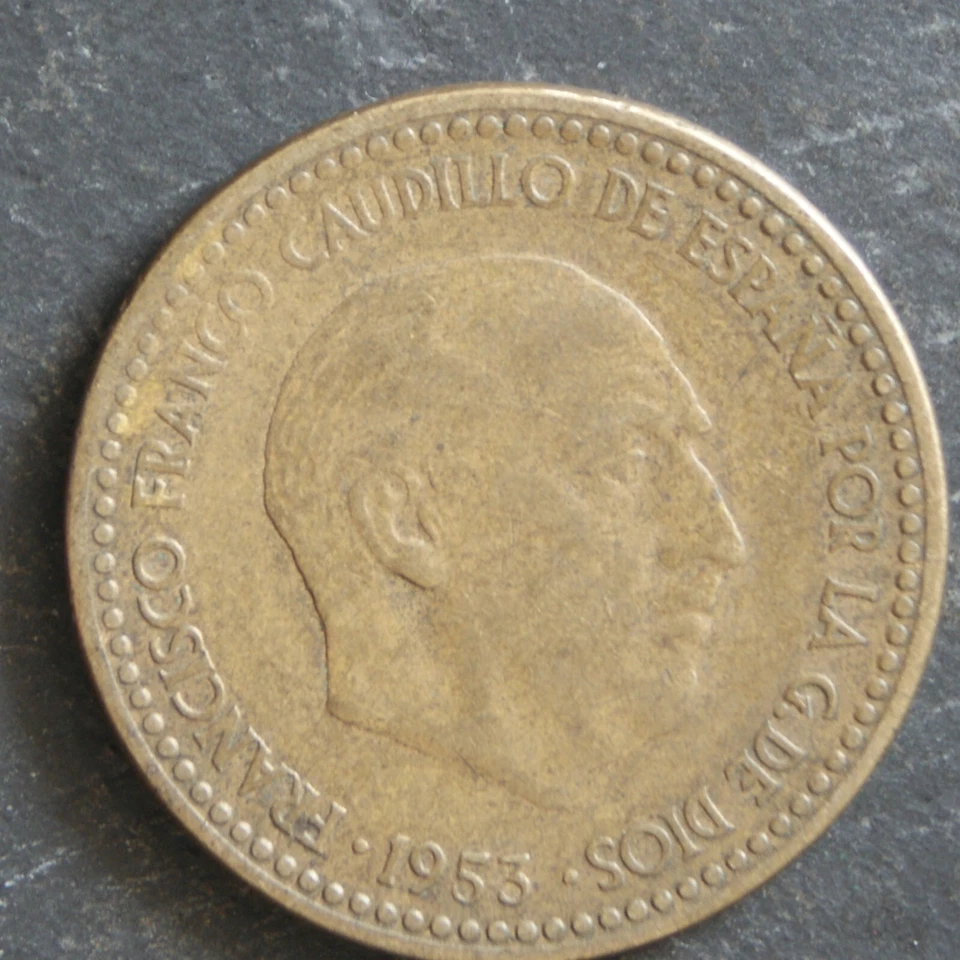 1953 1 Peseta Coin (56 on Star) Spain Franco