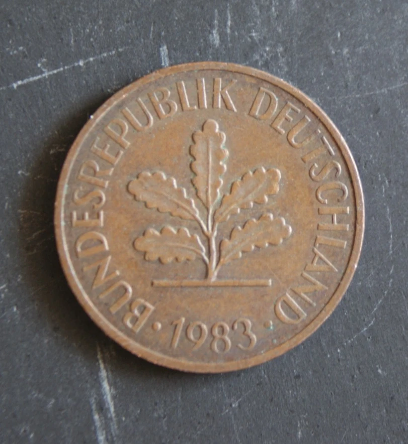 1983J 2 Pfennig Coin FR Germany -Hamburg Mintmark