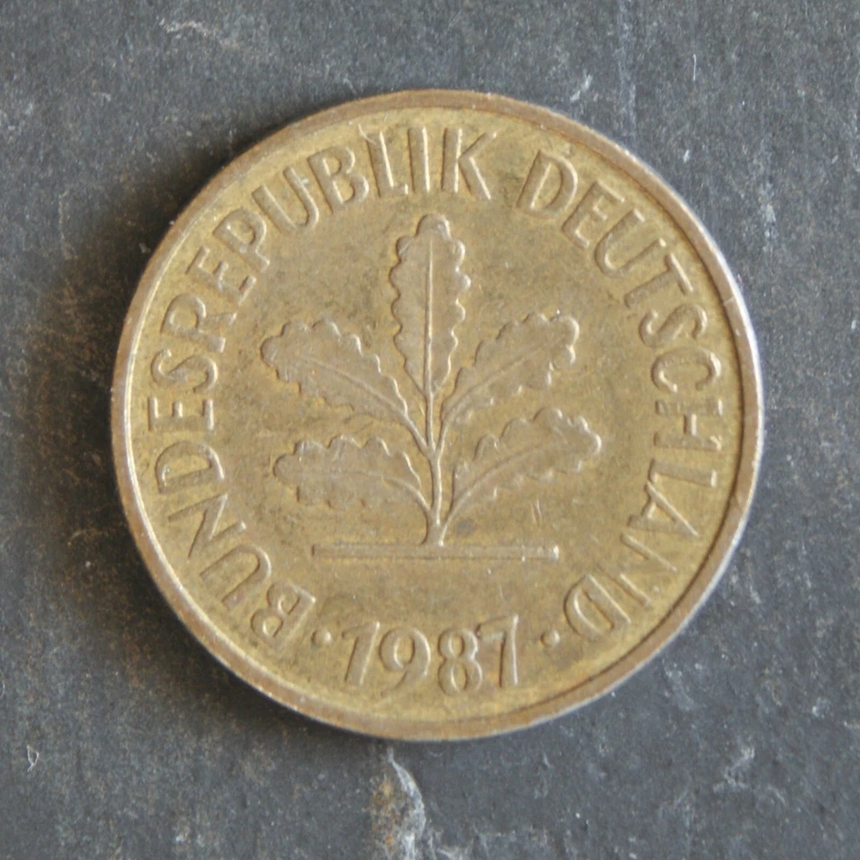 1987J 5 Pfennigs Coin (Hamburg Mintmark) Germany
